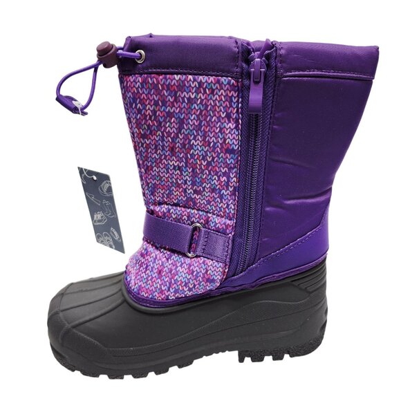 Girls Purple Winter Snow Boots Size 2 Knit Pattern Insulated - Picture 1 of 12
